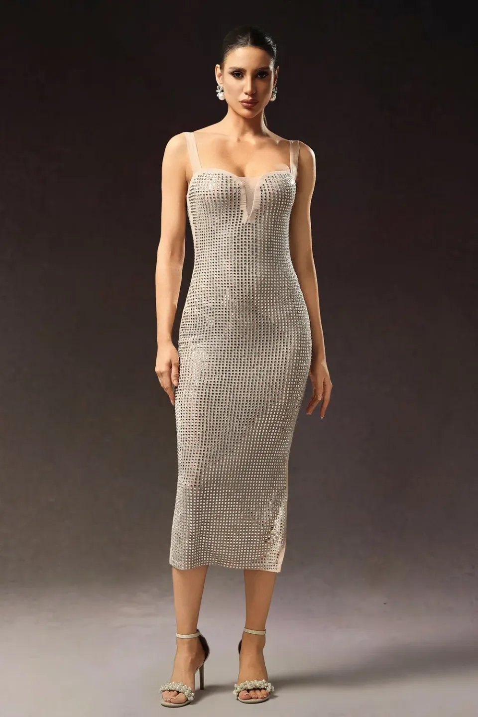 Bella Barnett Logan Diamond abito midi oro strass