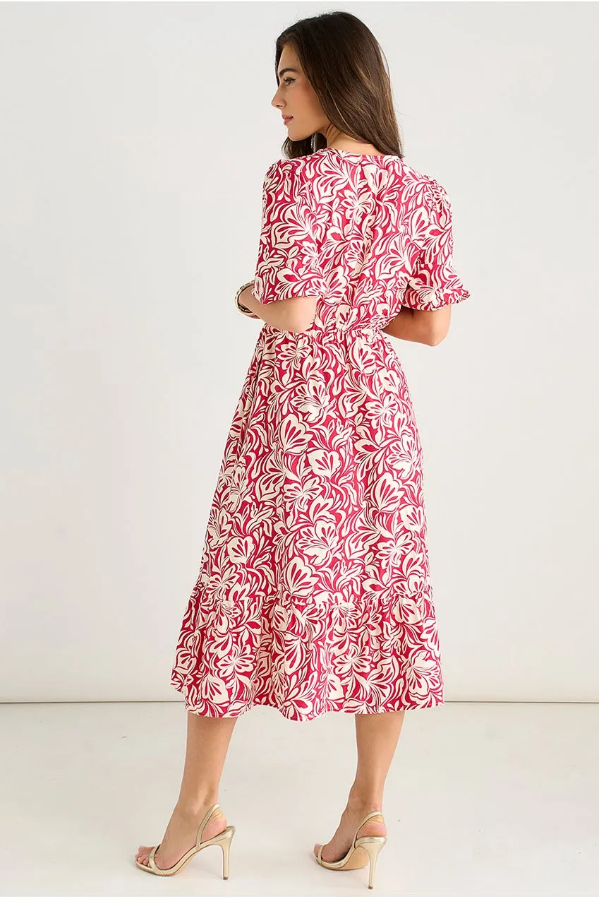 Gini London Paisley abito midi rosso elasticizzato fantasia