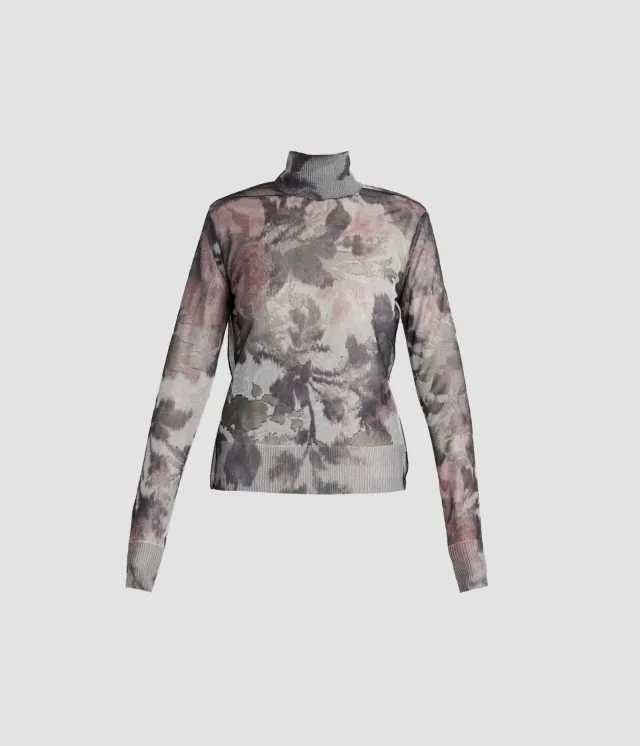Erdem Floral Print Jacquard Turtleneck maglia semitrasparente