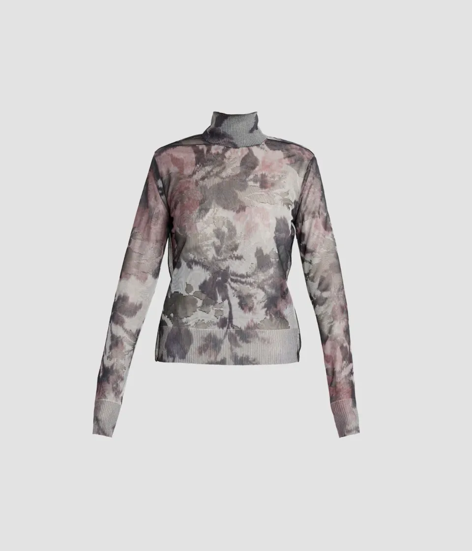 Erdem Floral Print Jacquard Turtleneck maglia semitrasparente