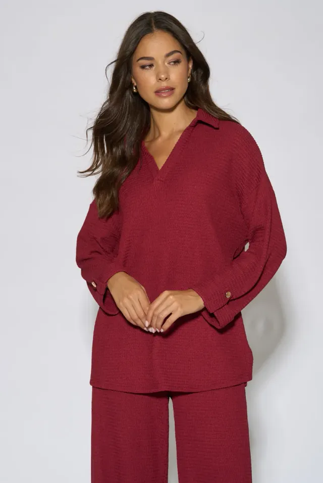 Gini London Mulberry Top Scollo V Berry Manica Lunga