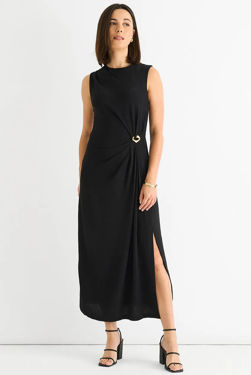 Gini London Waist Ruched Metal Trim abito midi nero
