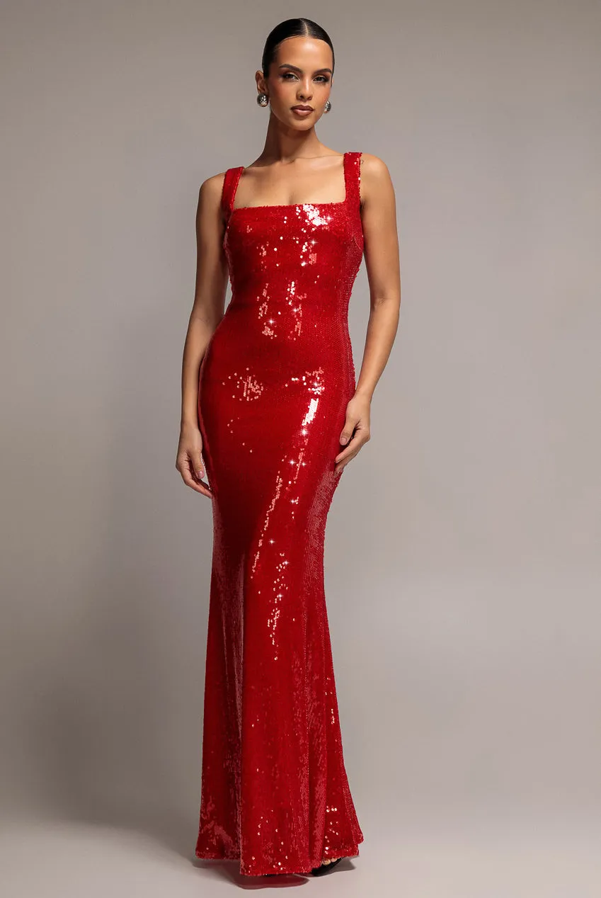 Goddiva Sequin Mermaid abito rosso 10 paillettes maxi