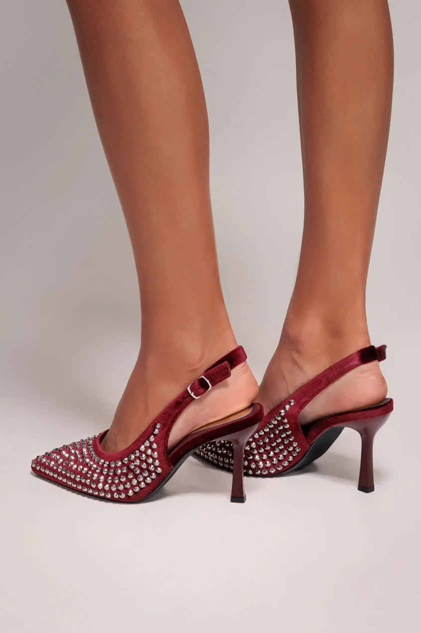 Goddiva décolleté slingback bordeaux strass tacco
