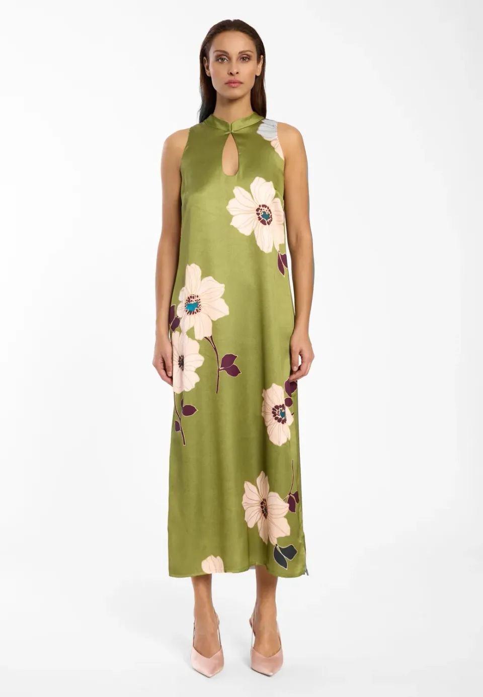 Ana Alcazar Delis abito midi raso verde fantasia