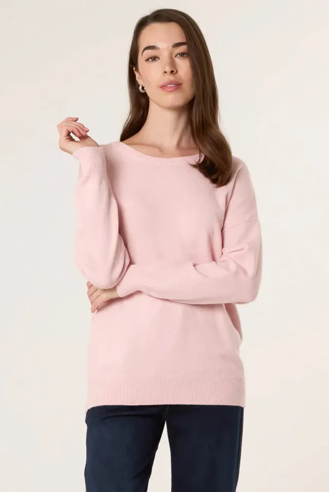 Blue Vanilla Round Neck maglione rosa girocollo leggero