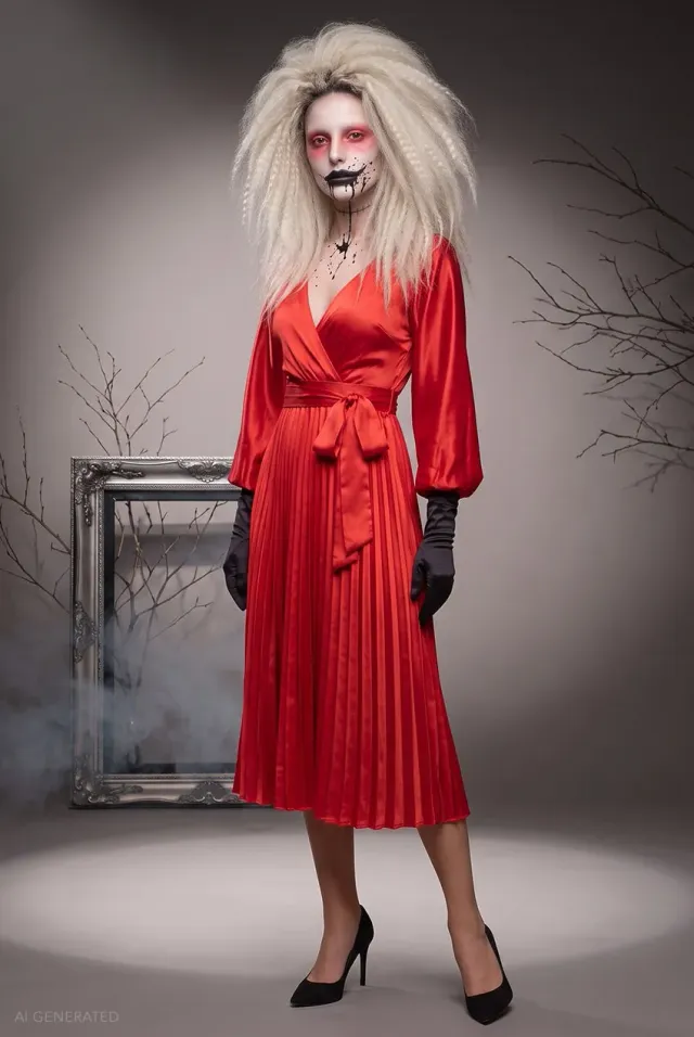 Goddiva DR3921 abito midi rosso avvolgente