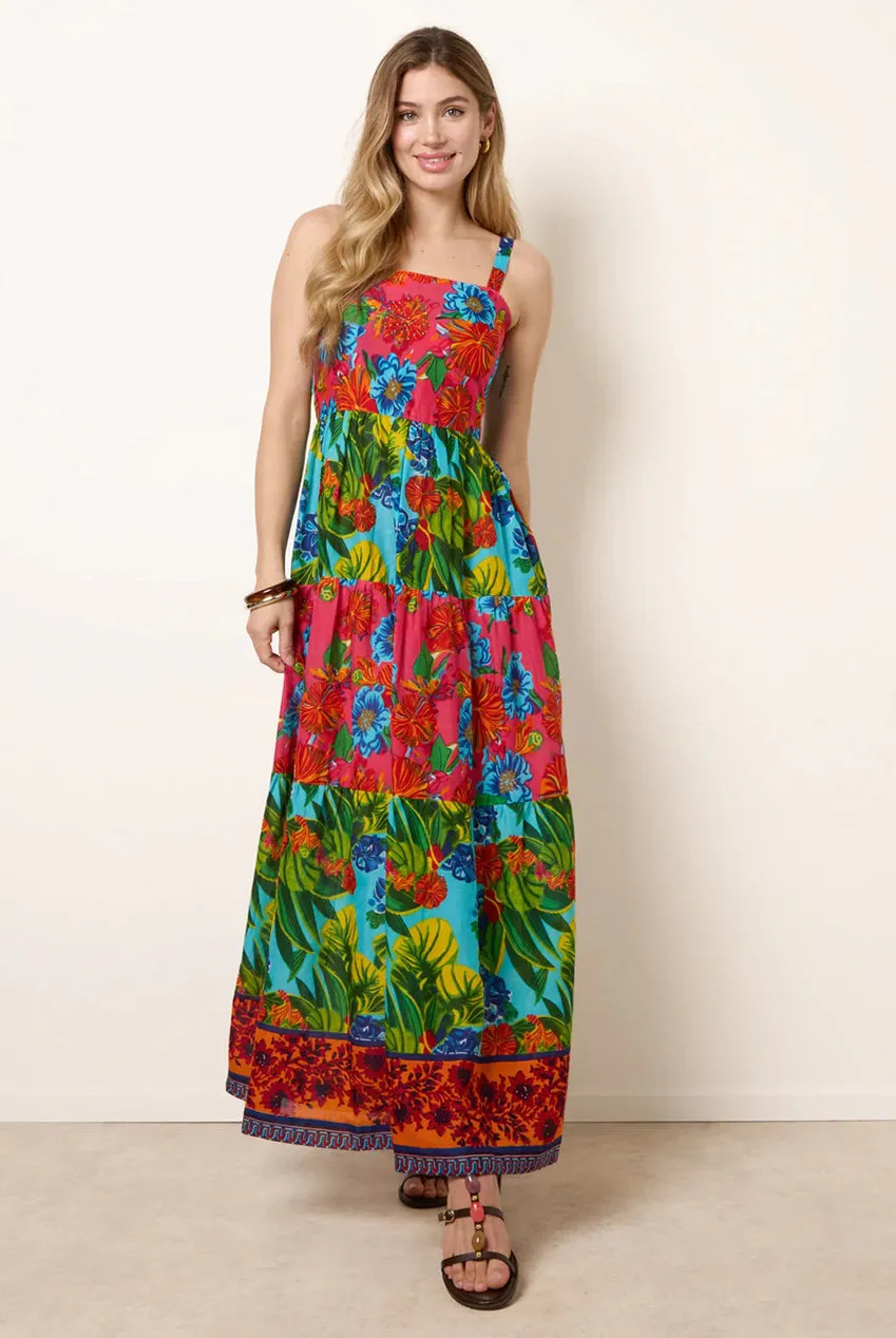 Blue Vanilla Tropical Beaded abito maxi cotone M