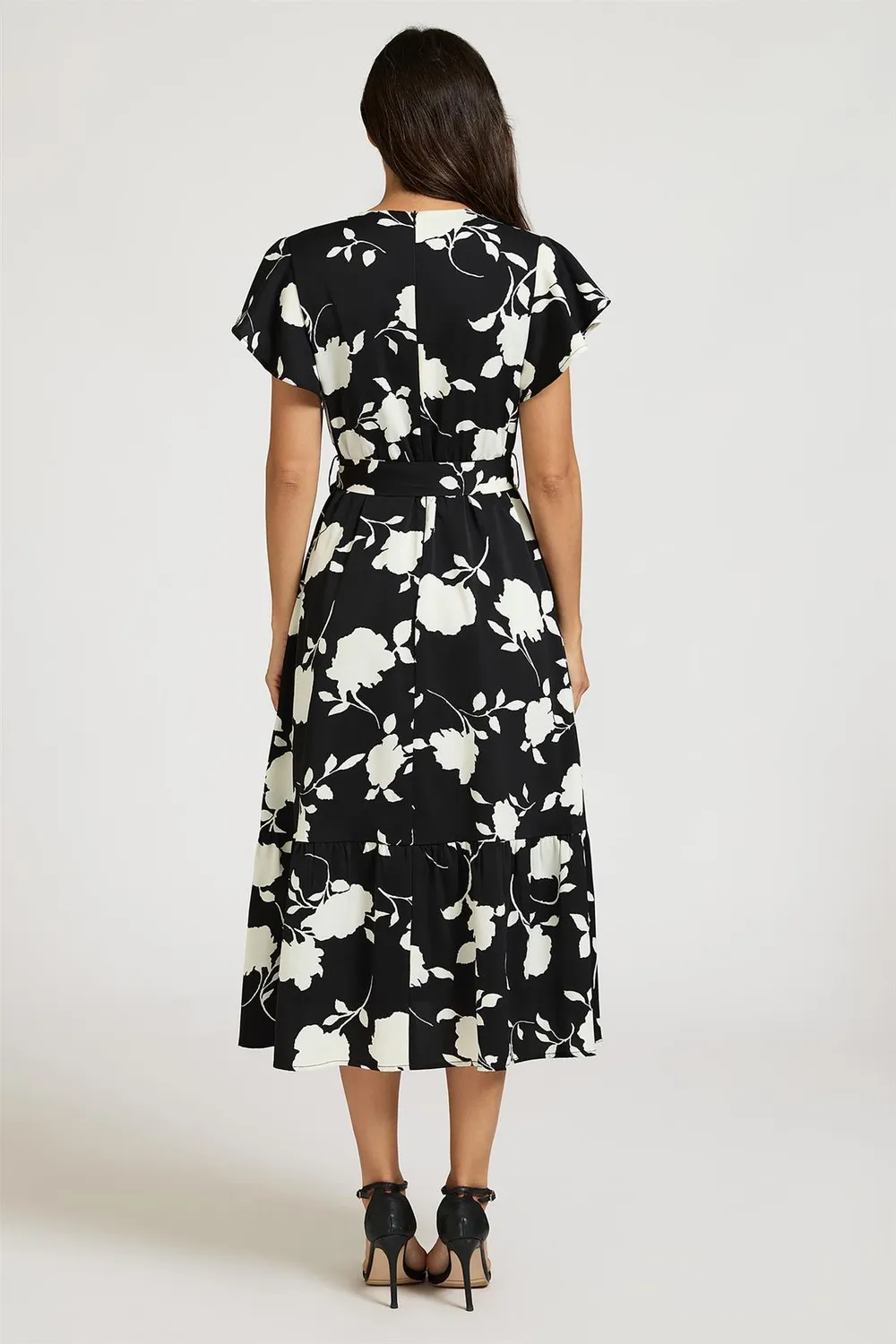FS Collection Wrap abito midi nero floreale manica corta