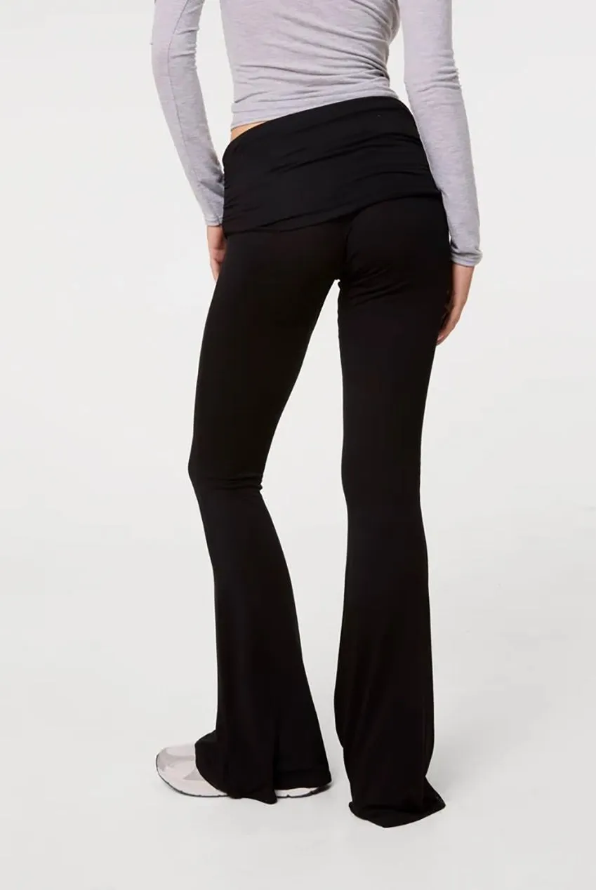 Pink Vanilla Fold Over pantaloni flare nero lounge