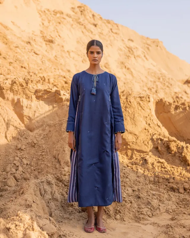 Our Dve Oraan Dress abito blu indaco seta