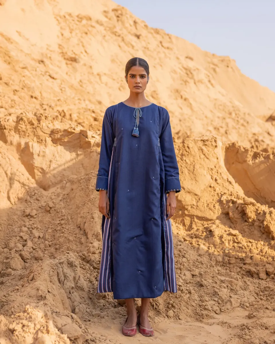 Our Dve Oraan Dress abito blu indaco seta