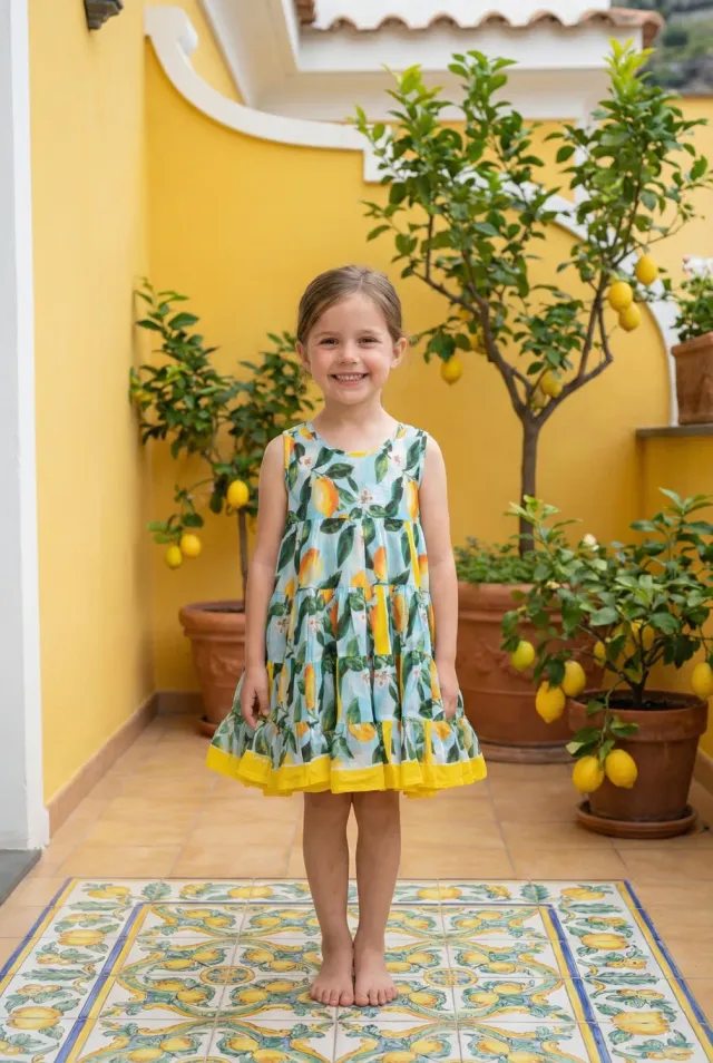 Antica Sartoria FC598 abito bimba smanicato giallo cotone