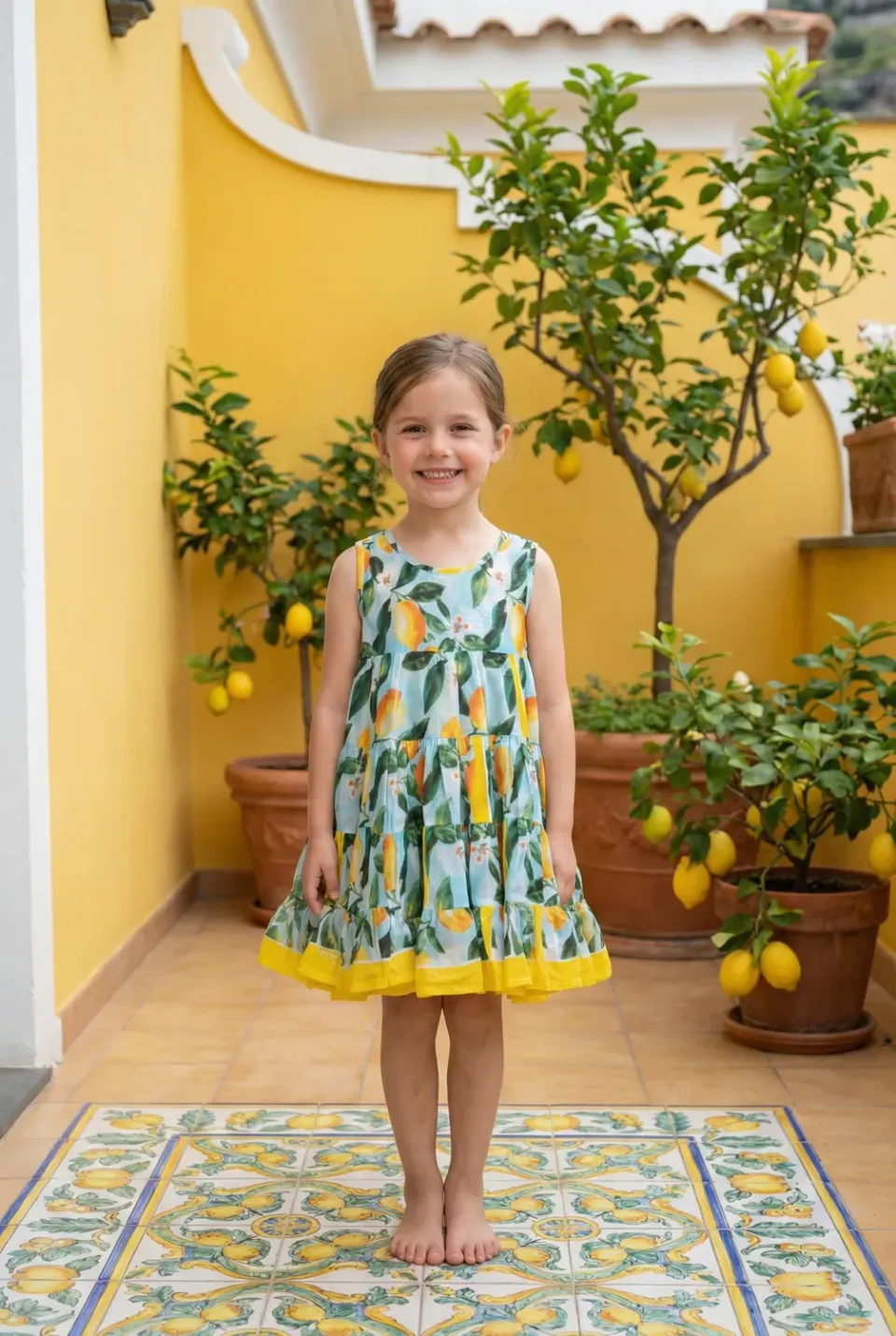 Antica Sartoria FC598 abito bimba smanicato giallo cotone