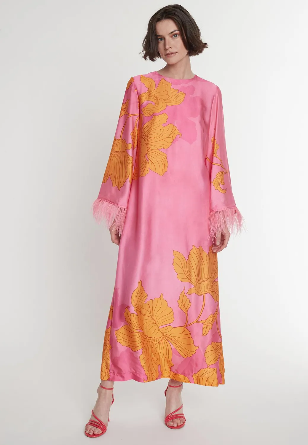 Ana Alcazar Pasmy caftano raso rosa maxi