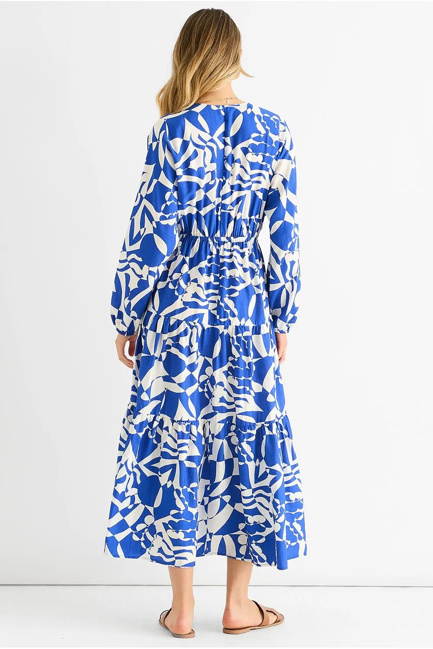 Gini London Abstract Wrap Abito Midaxi Blu Fantasia