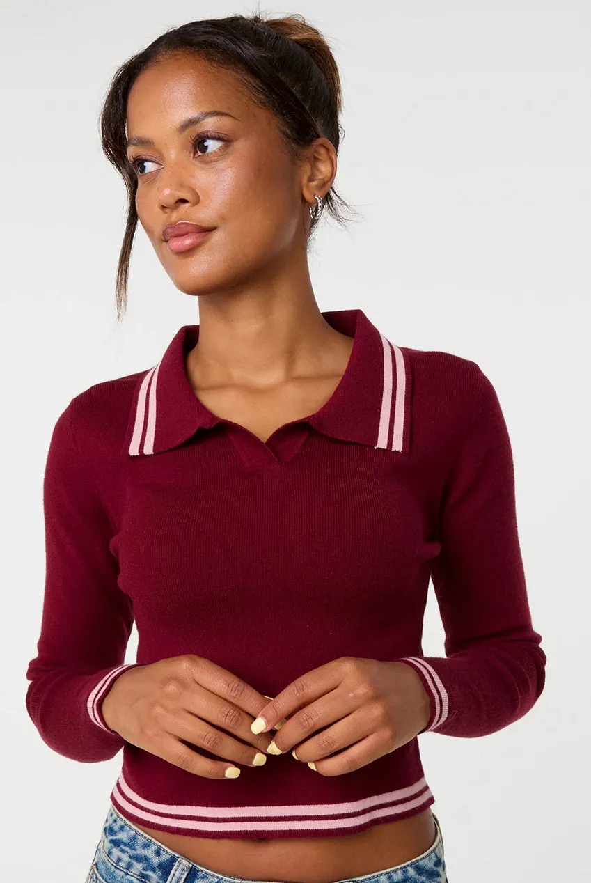 Pink Vanilla Contrast maglione polo bordeaux righe
