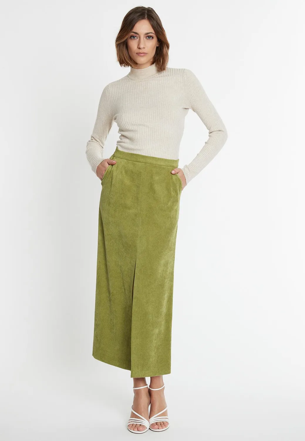 Ana Alcazar Sasla gonna midi verde lime spacco