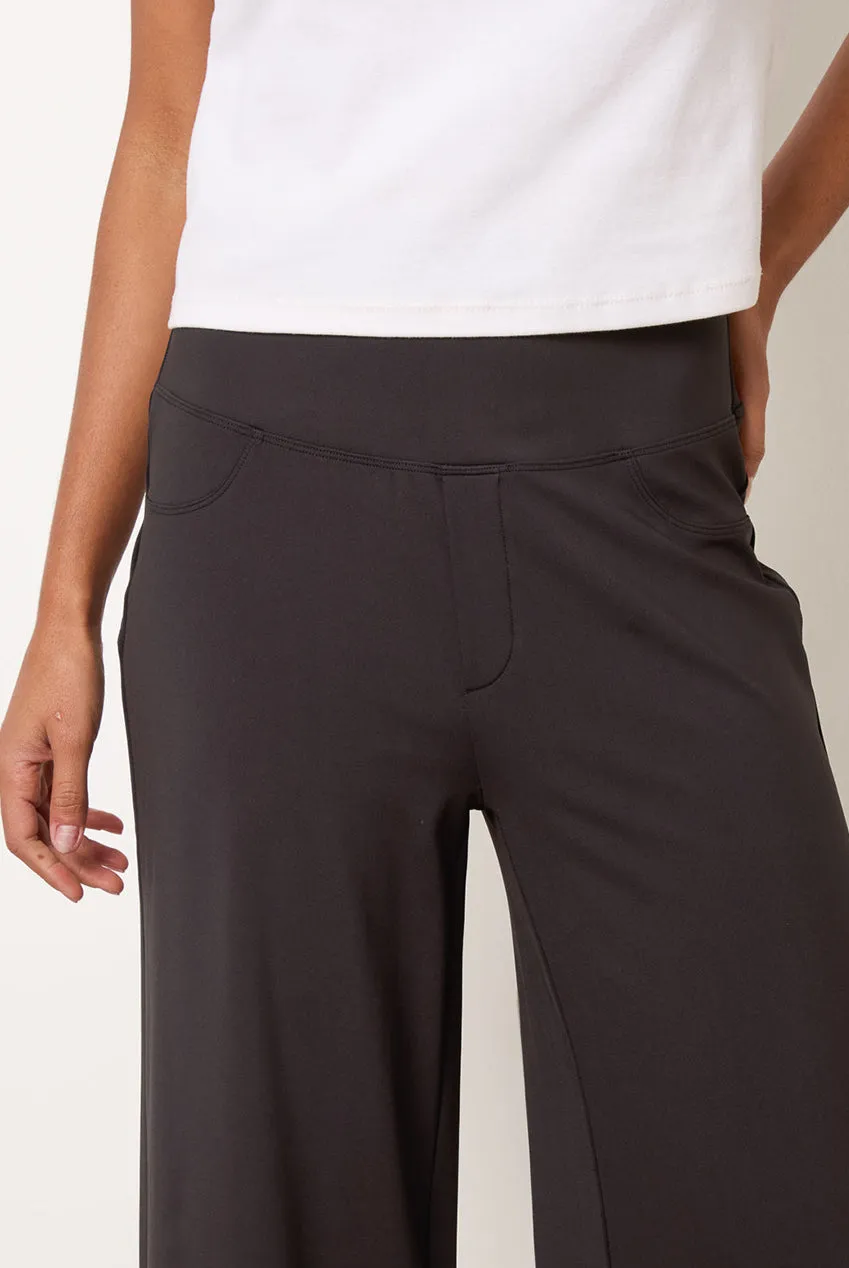 Blue Vanilla pantaloni neri wide leg stretch tessuto soft