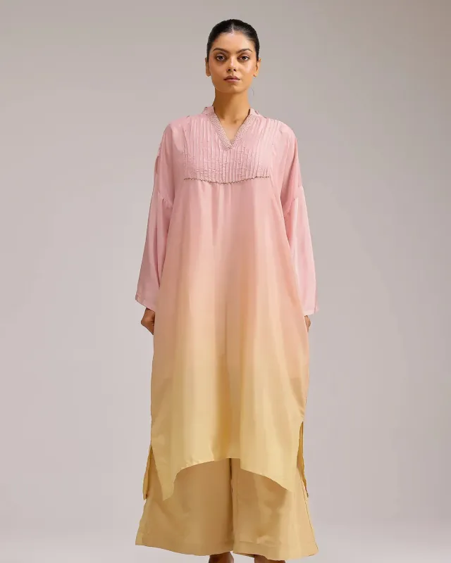 Our Dve Saanjh Fade completo kurta rosa giallo M crepe