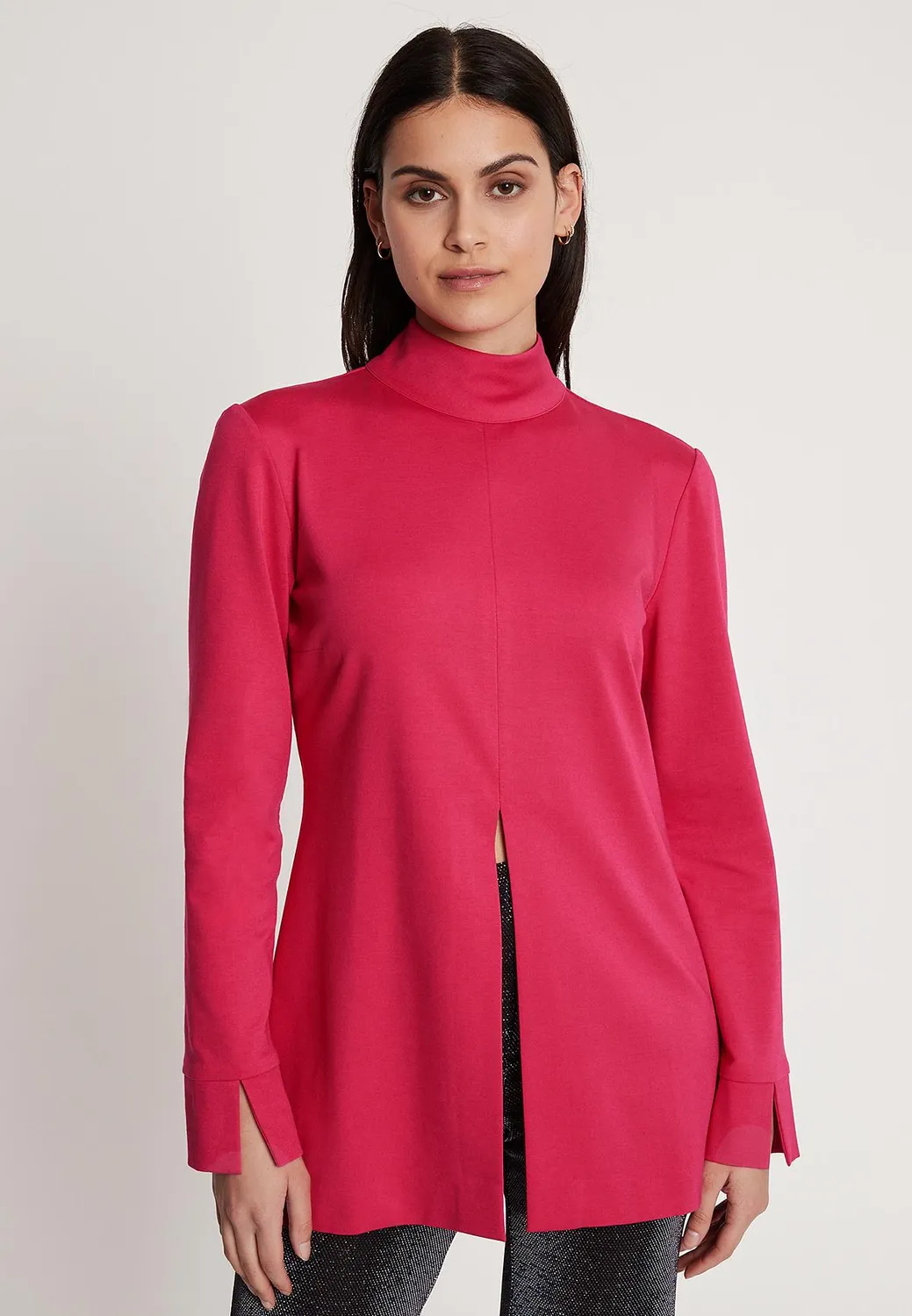 Ana Alcazar Iwane top lungo rosa collo alto