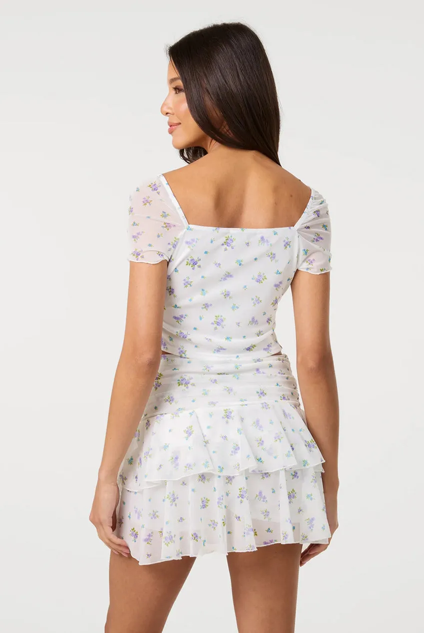 Pink Vanilla Ditsy Dot Butterfly top avorio rete