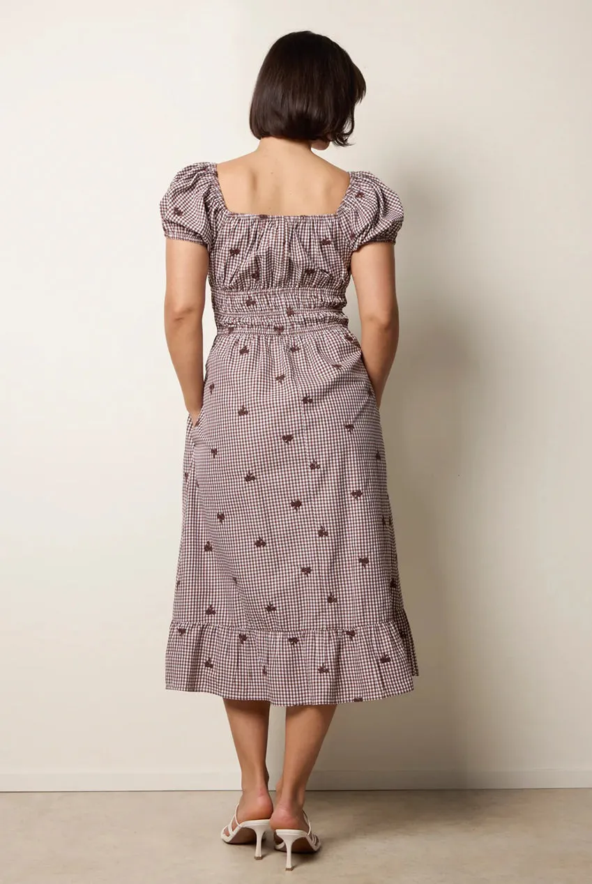 Blue Vanilla Gingham Milkmaid abito midi marrone quadri