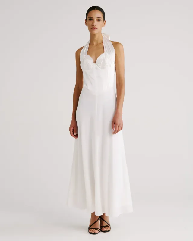 Violante Nessi Anya abito avorio seta scollo halter
