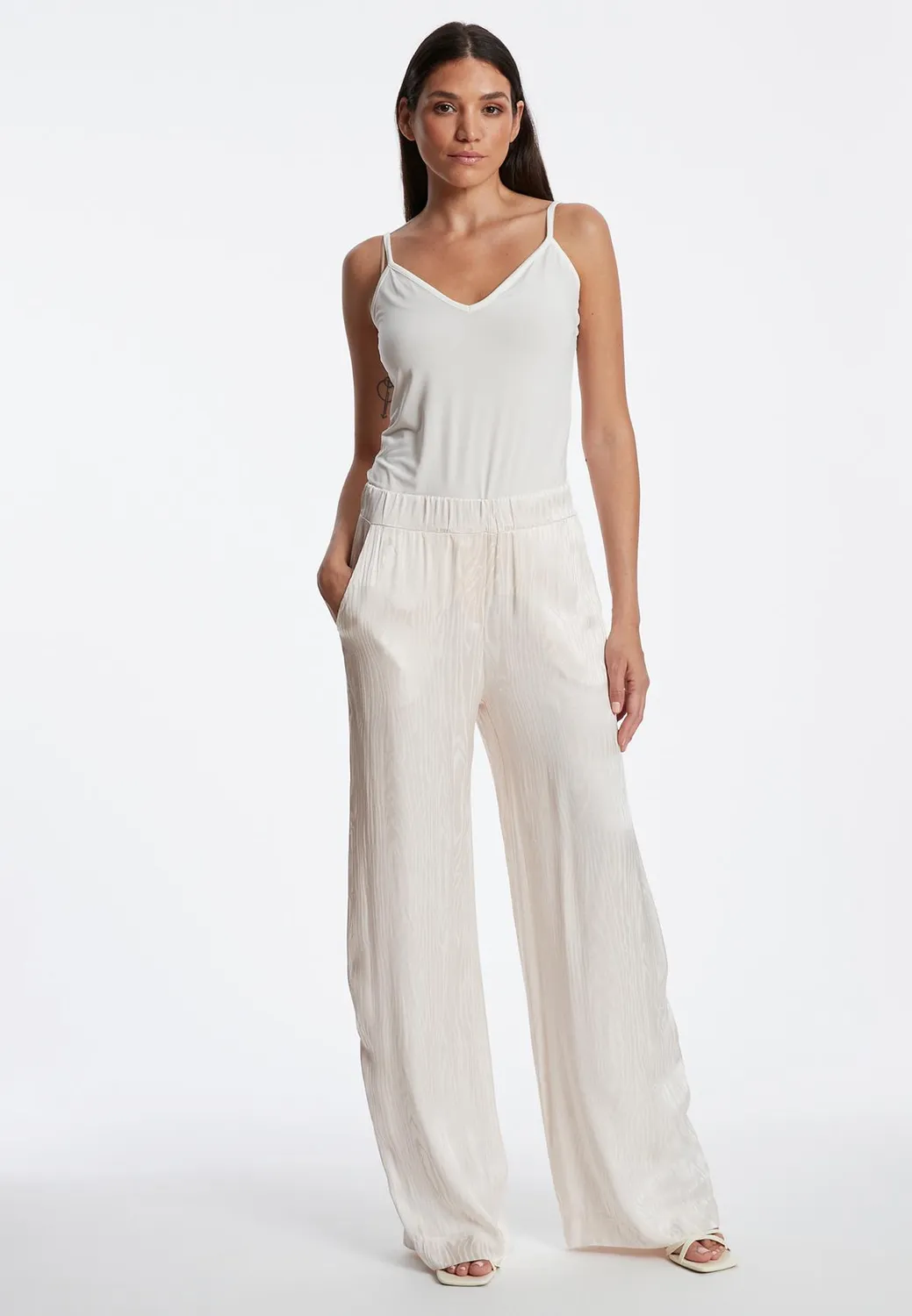 Ana Alcazar Zarosa pantaloni larghi raso bianchi