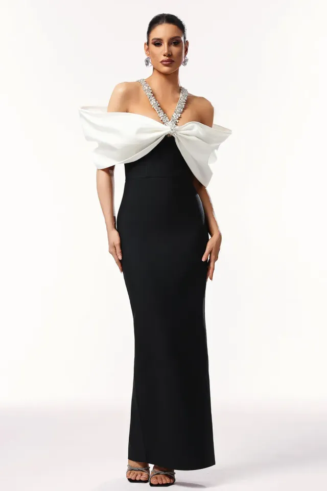 Bella Barnett Lucifa abito maxi nero crema halter