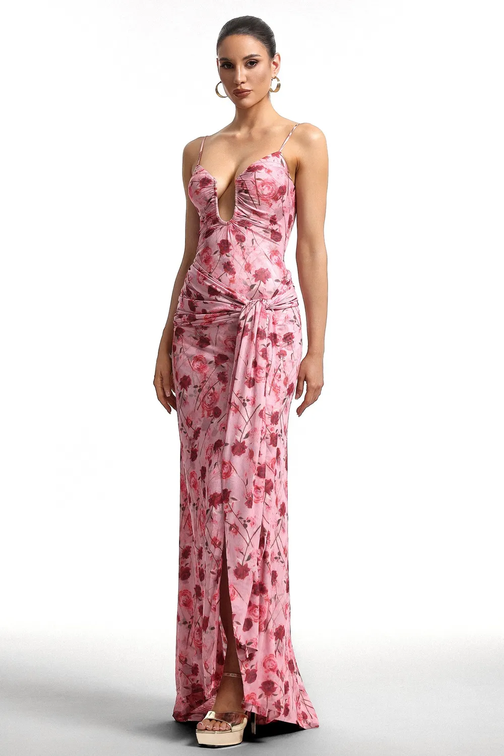 Bella Barnett Moto abito maxi rosso floreale