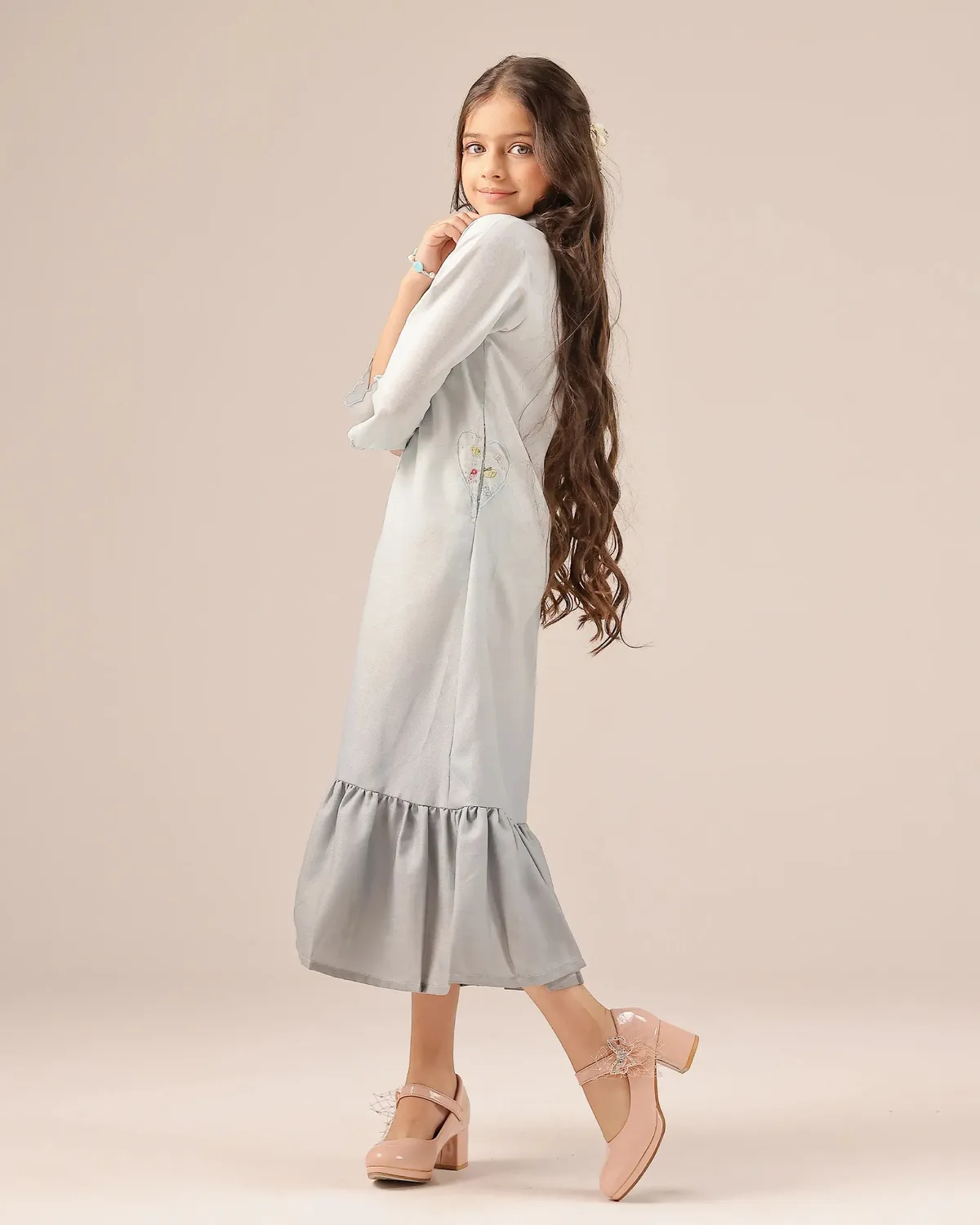 Our Dve Seafoam abito bambina grigio lino
