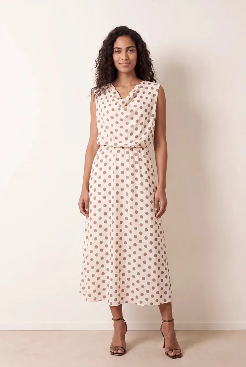 Blue Vanilla Polka Dot abito midi avorio pois scollo cowl