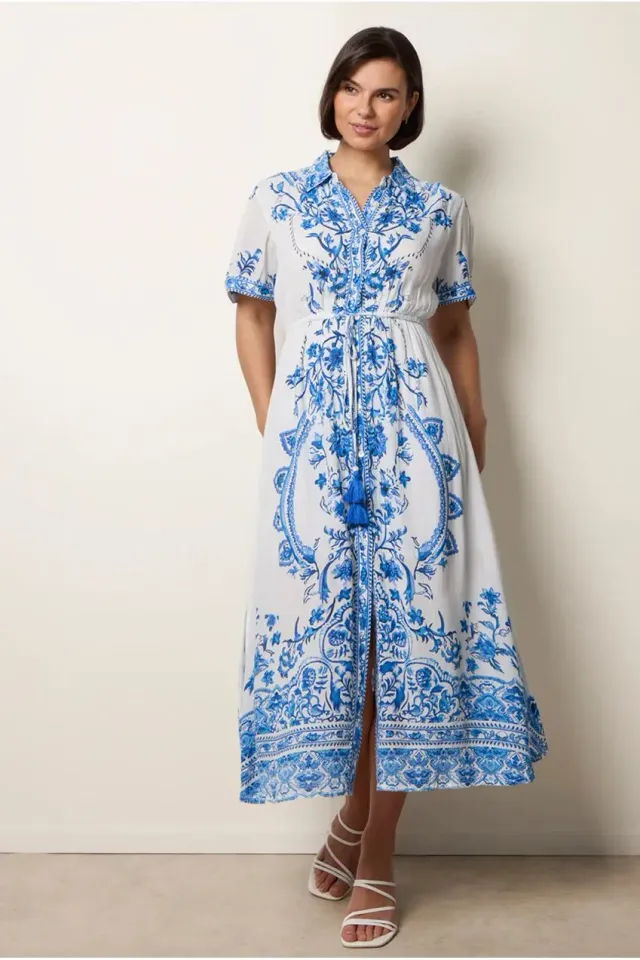 Blue Vanilla Floral Blue abito midi blu coulisse
