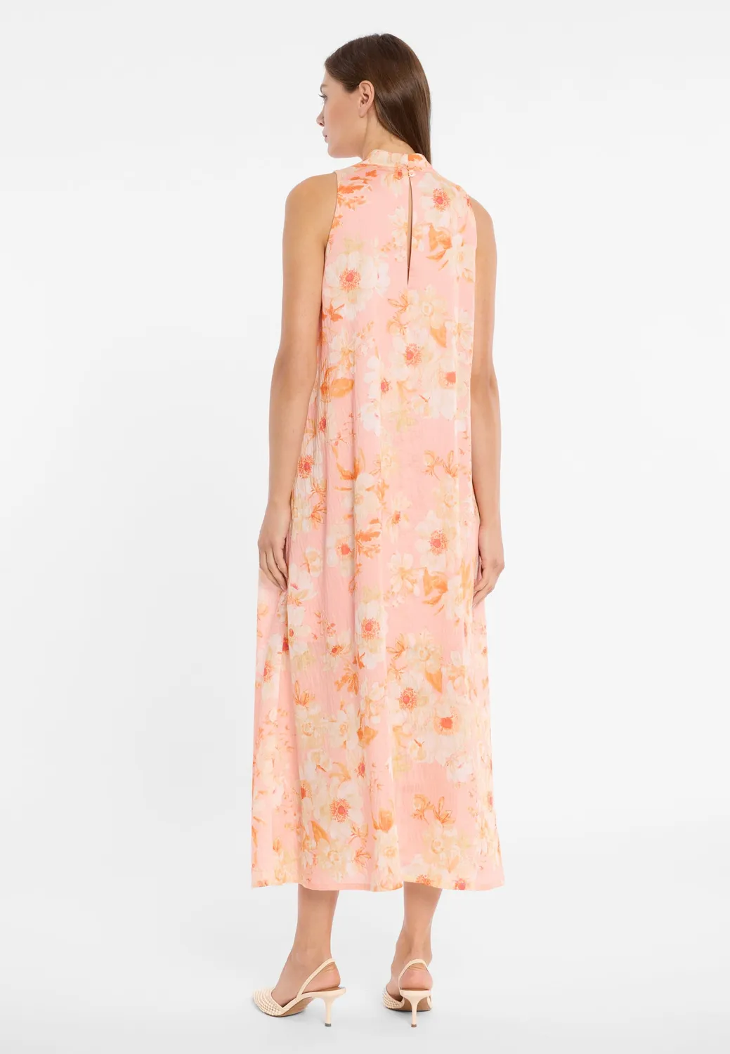 Ana Alcazar Dorenaa abito maxi floreale rosa scollo goccia