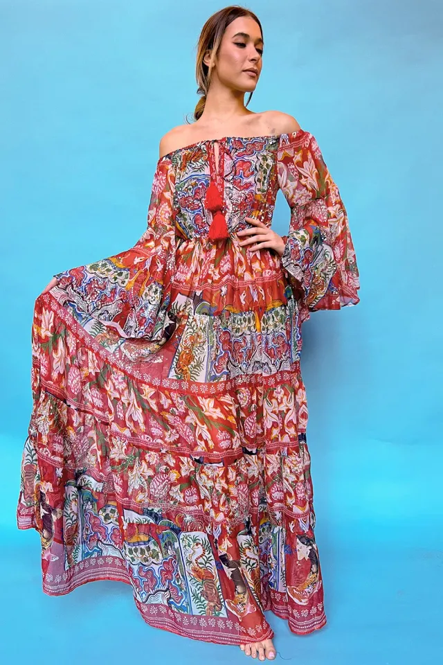Antica Sartoria DV138C abito lungo rosso spalle scoperte