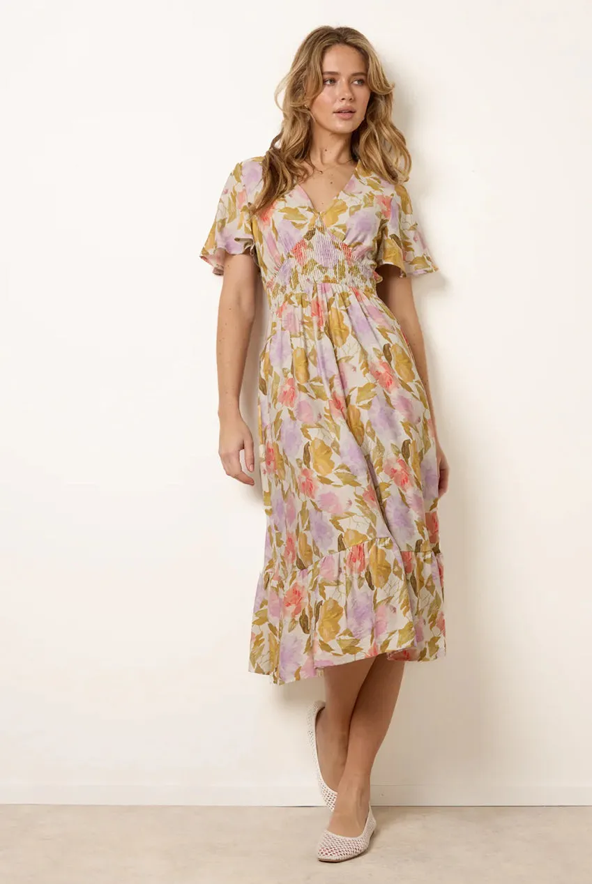 Blue Vanilla Floral abito midi multicolor scollo a V estivo