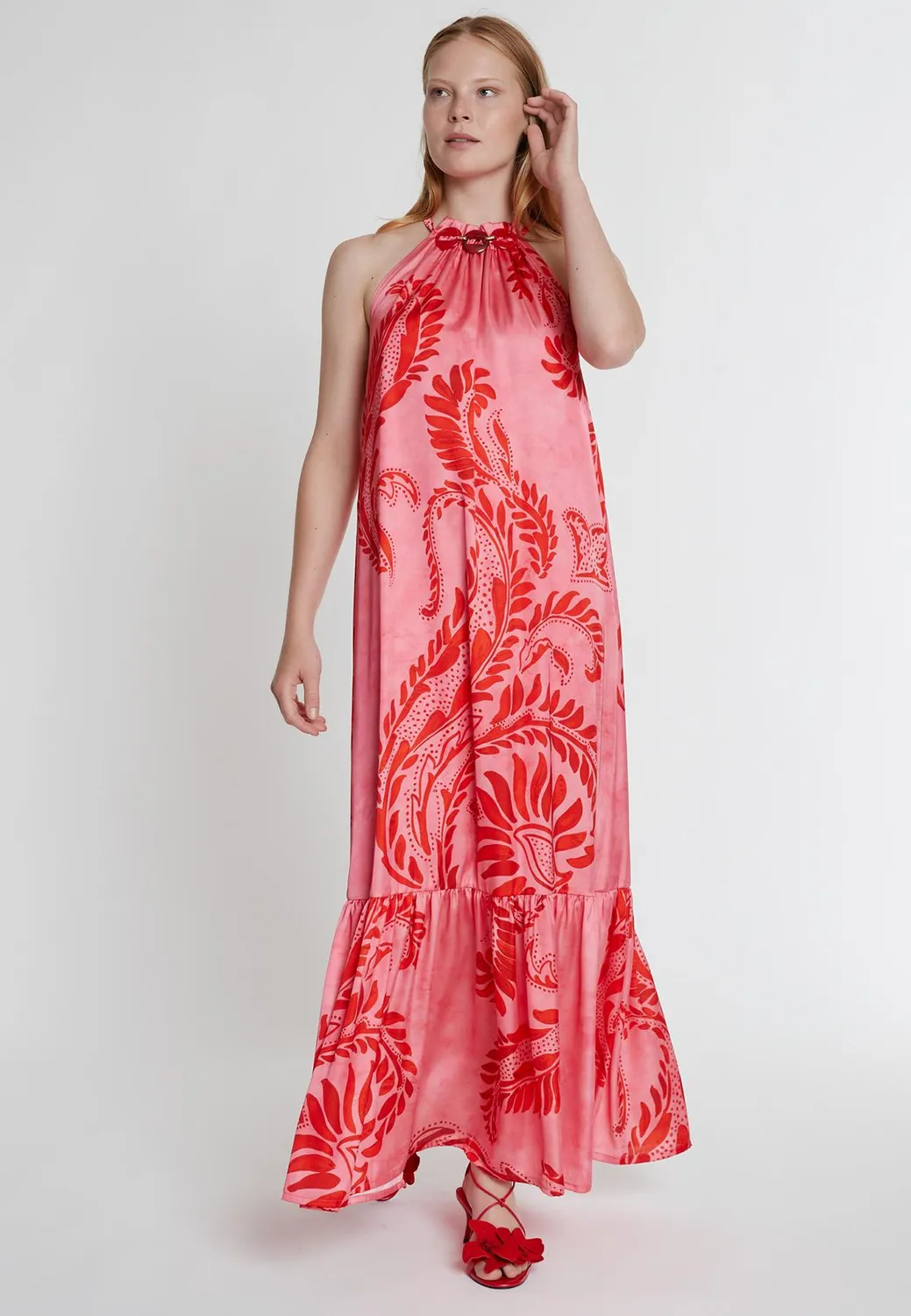Ana Alcazar Kasa abito maxi halter balze fantasia