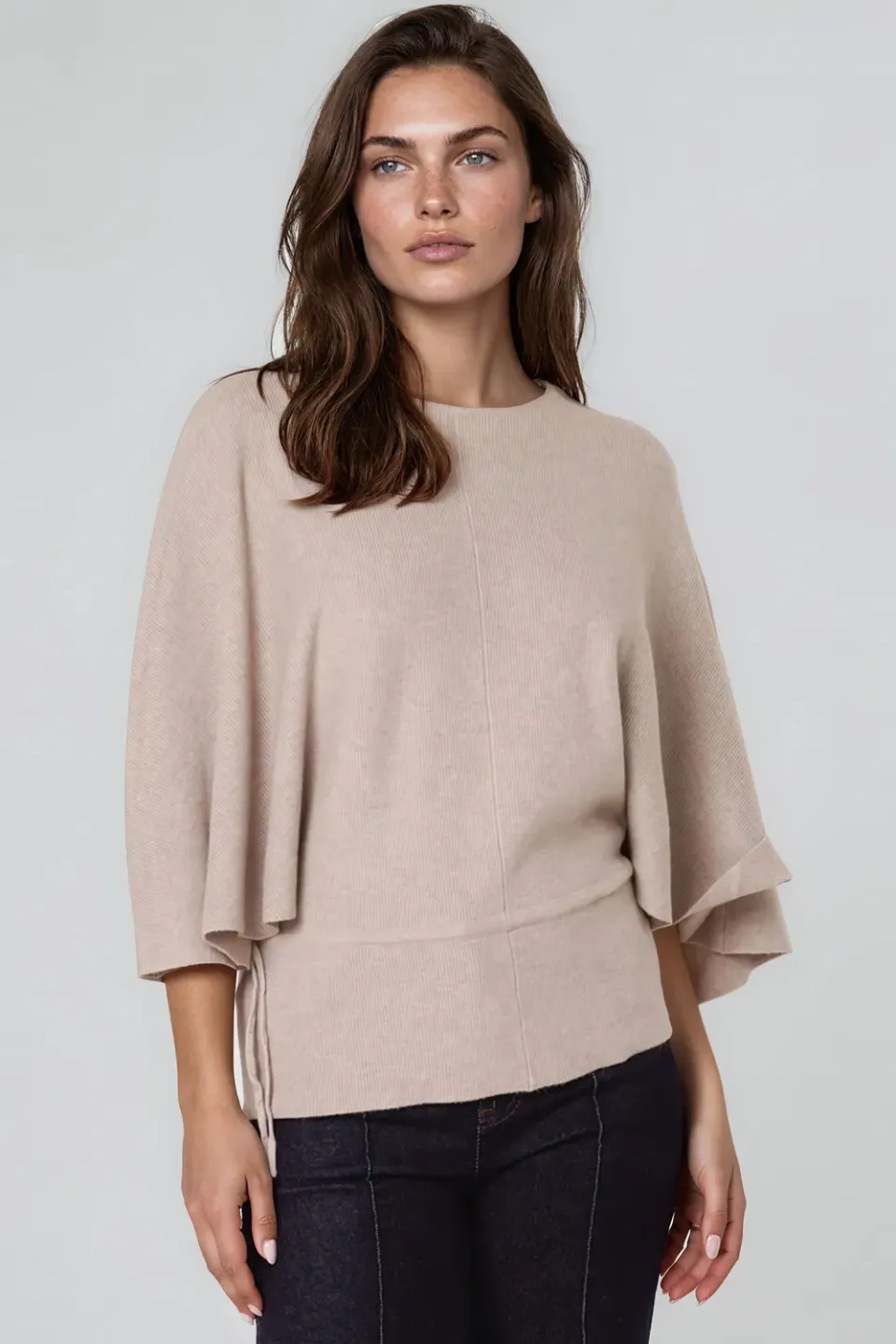 Aftershock Tie Waist maglione beige manica pipistrello