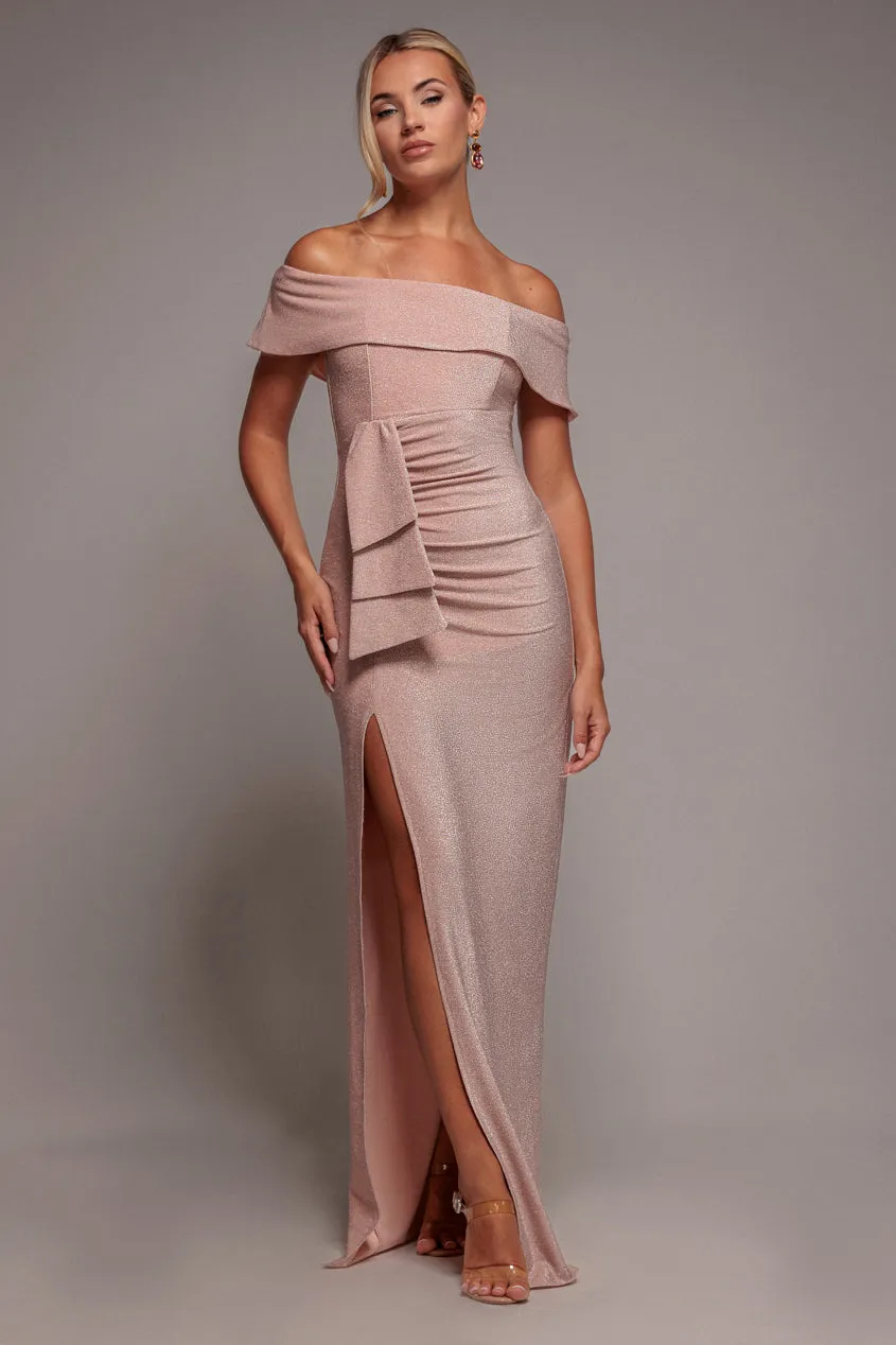 Goddiva Lurex Bardot DR4093 abito maxi blush lurex