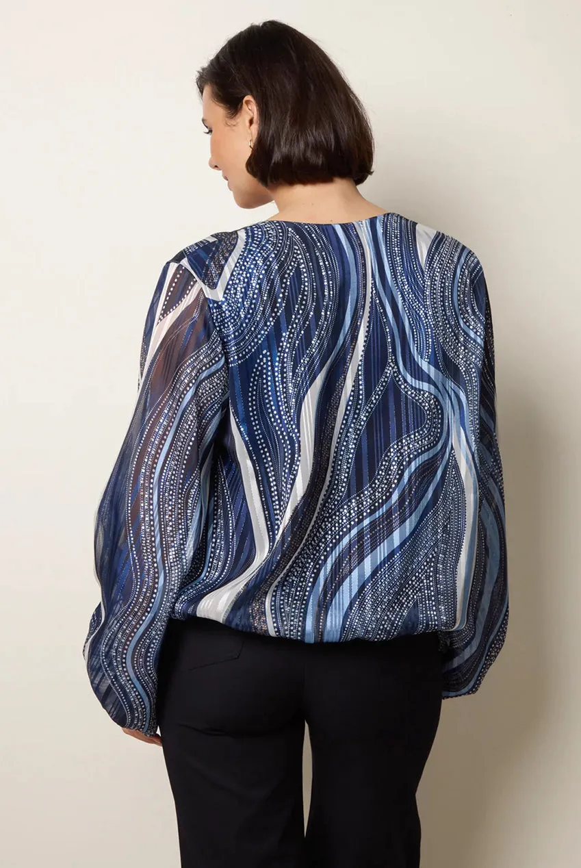Blue Vanilla blusa navy fantasia vortici maniche lunghe