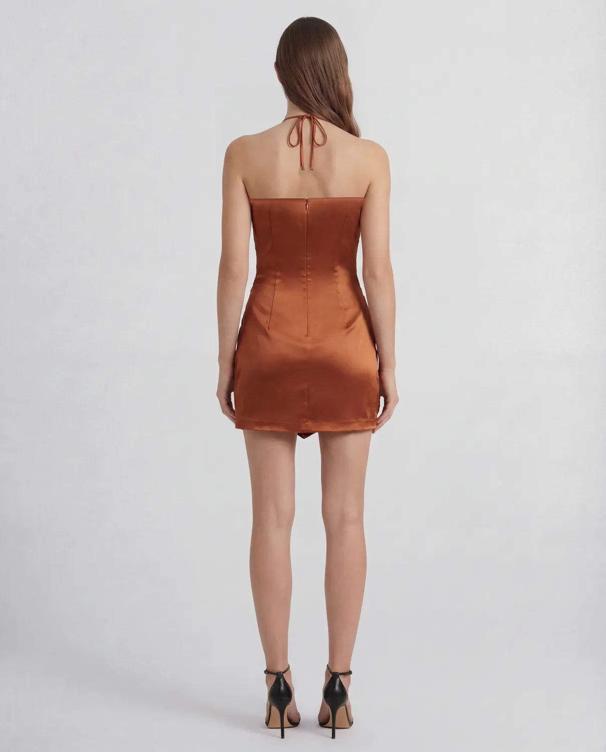 Violante Nessi Carbone abito rame seta scollo halter