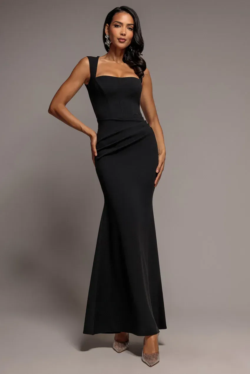 Goddiva abito nero scuba crepe lungo scollo quadrato