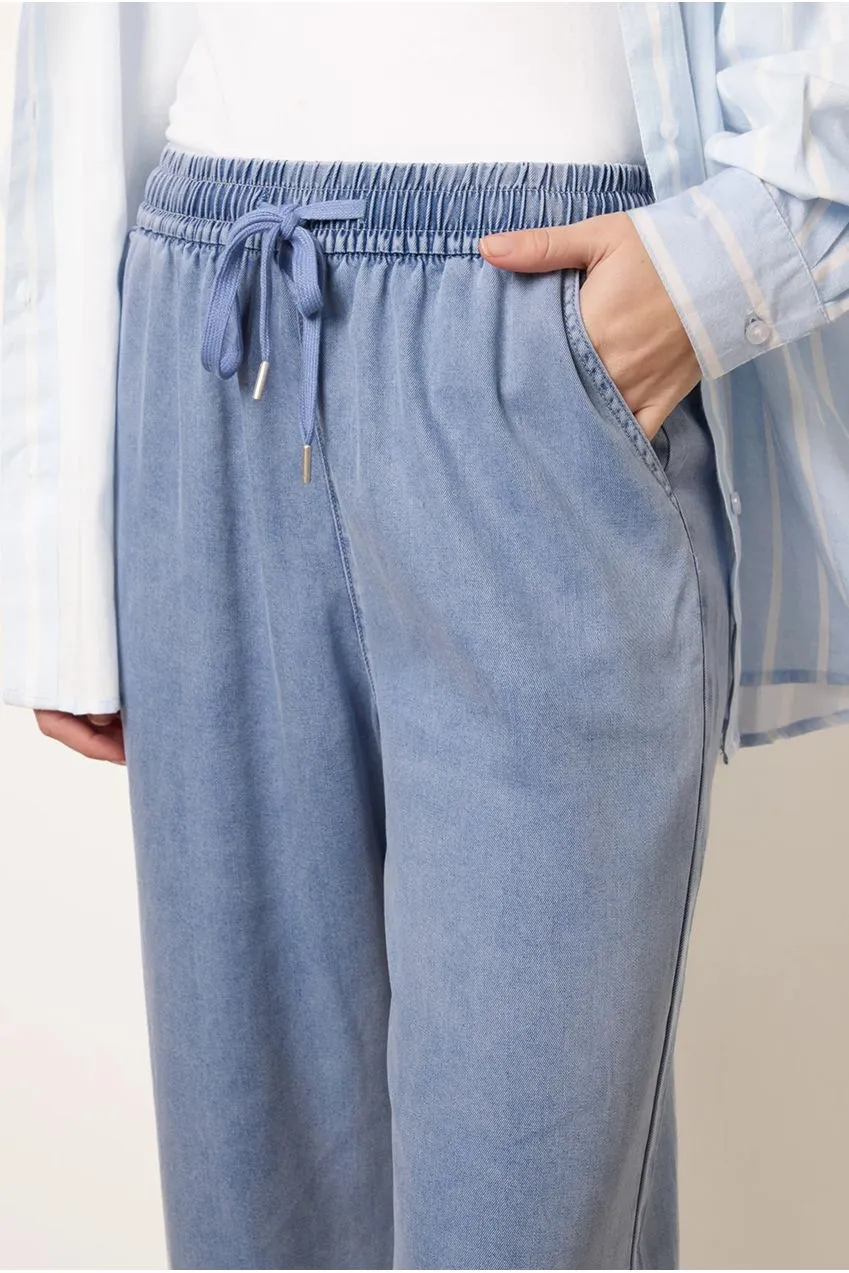 Blue Vanilla jeans donna blu gamba larga vita elastica