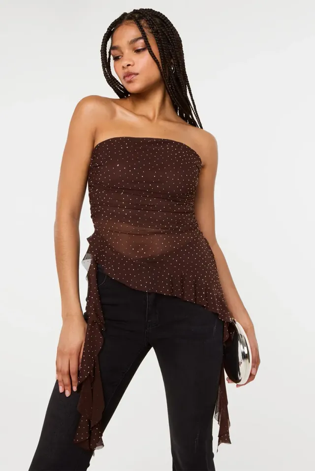 Pink Vanilla Asymmetric Diamante Top Fascia Cioccolato