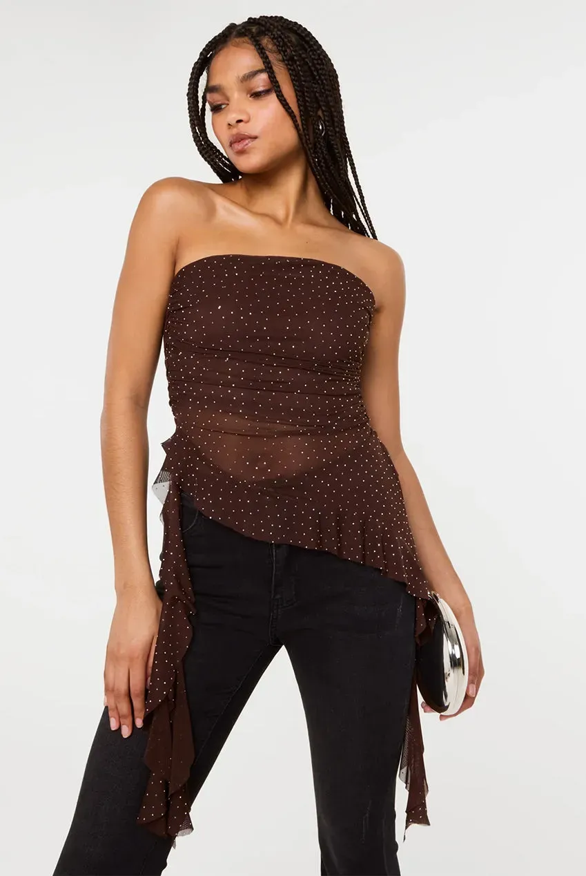 Pink Vanilla Asymmetric Diamante Top Fascia Cioccolato