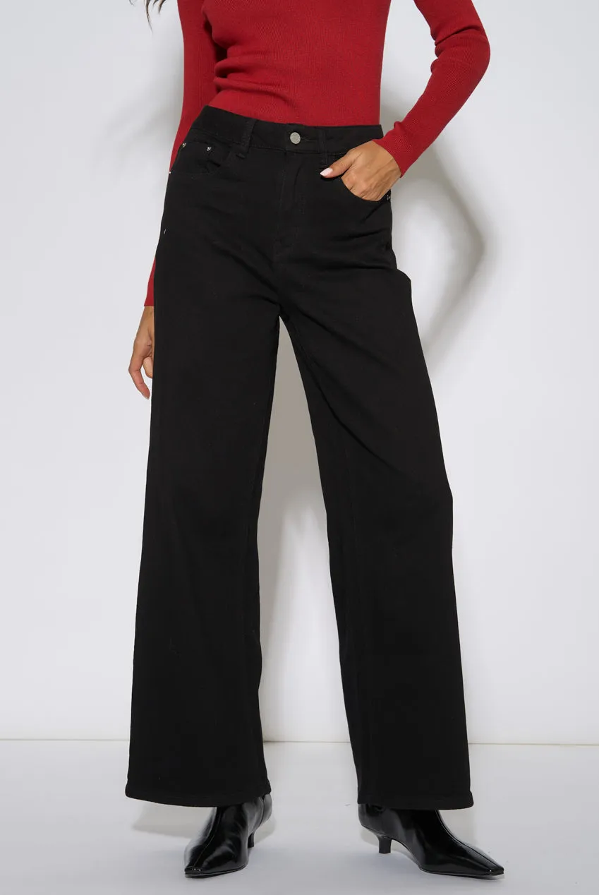 Gini London Mid Rise jeans neri donna gamba larga vita media