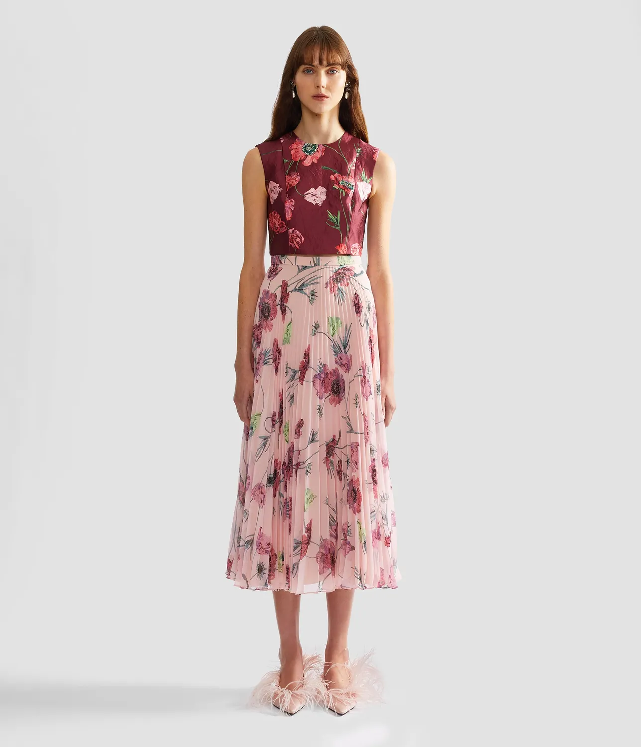 Erdem Floral Textured Satin Crop Top top satin