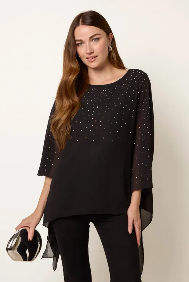 Blue Vanilla Rhinestone Tunic top nero onesize strass