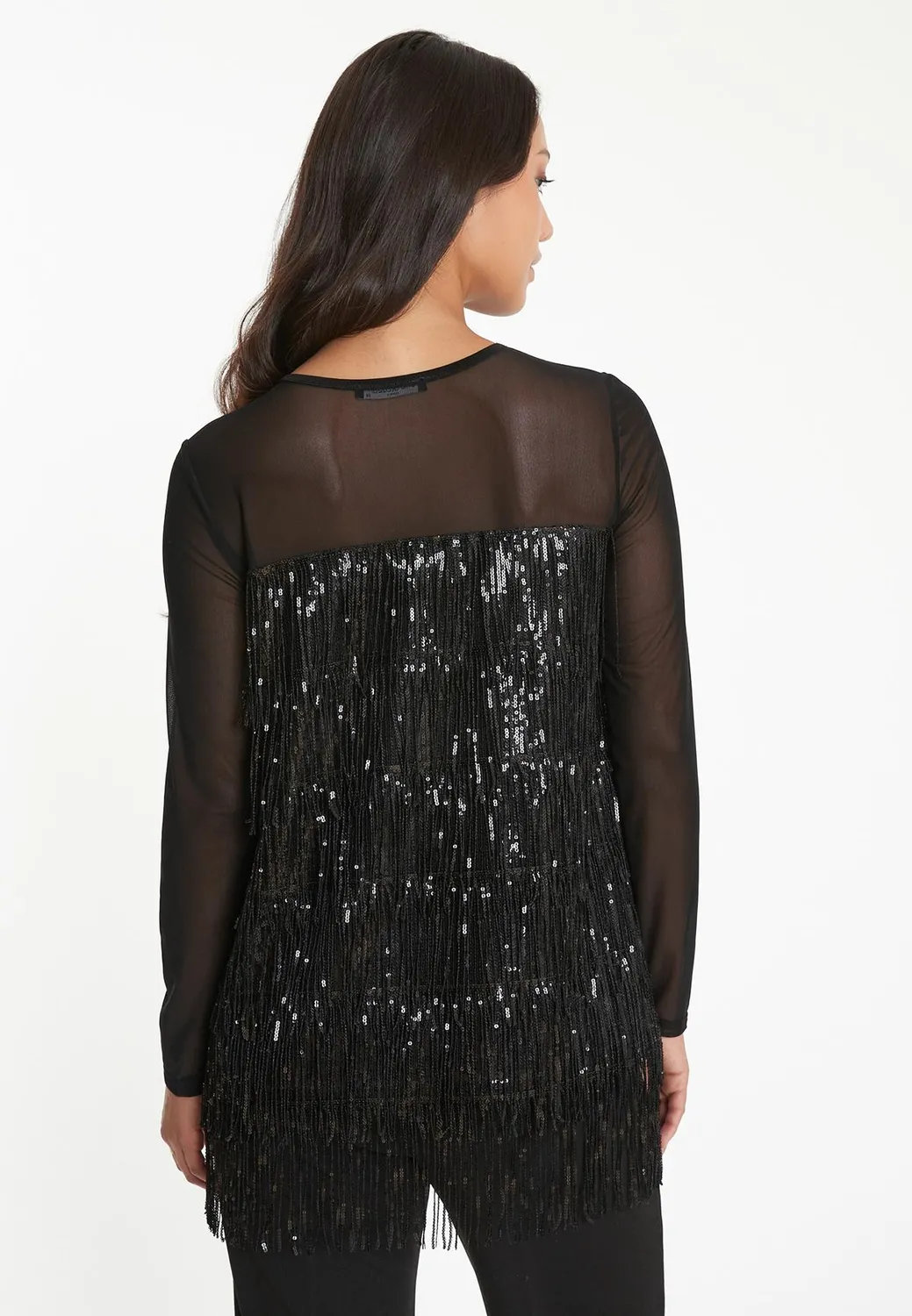 Ana Alcazar Tabine top paillettes frange nero